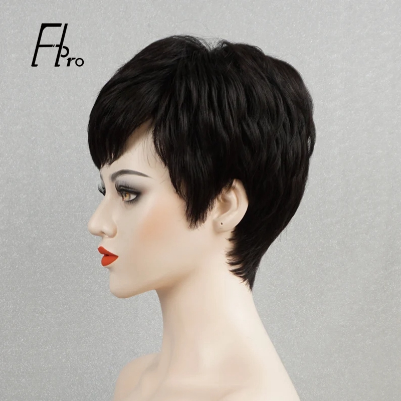 Short Pixie Wig Natural Hair Wig for Black Women 130 Density Handmade Wig with Bangs